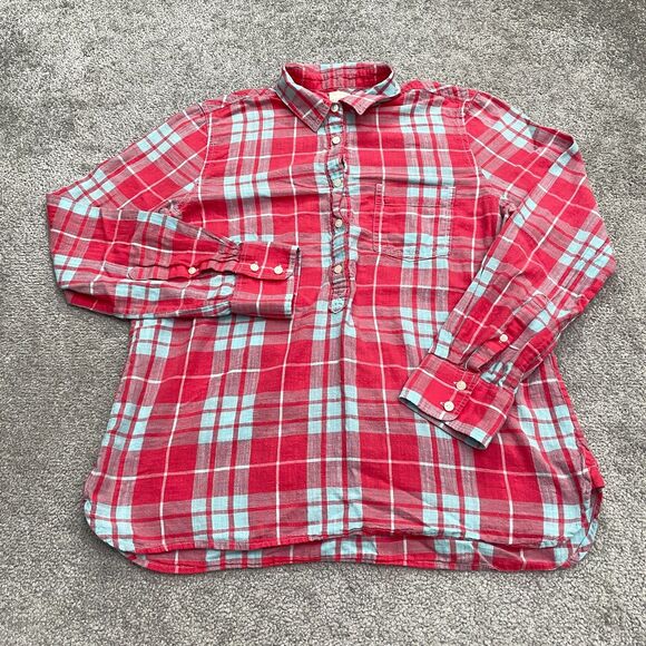 J.Crew Perfect Fit Gauze Popover Shirt Womens Small Red Plaid Button Down Casual - Picture 1 of 10
